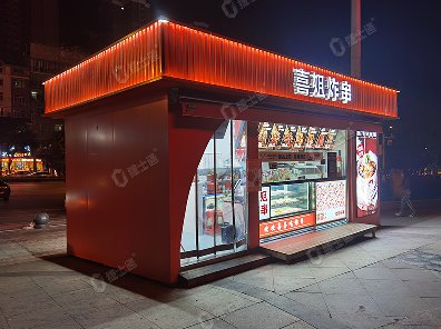 捷士通生產(chǎn)的炸串商亭售賣亭是一個(gè)尺寸為3乘6米的商業(yè)設(shè)施，專門用于銷售炸